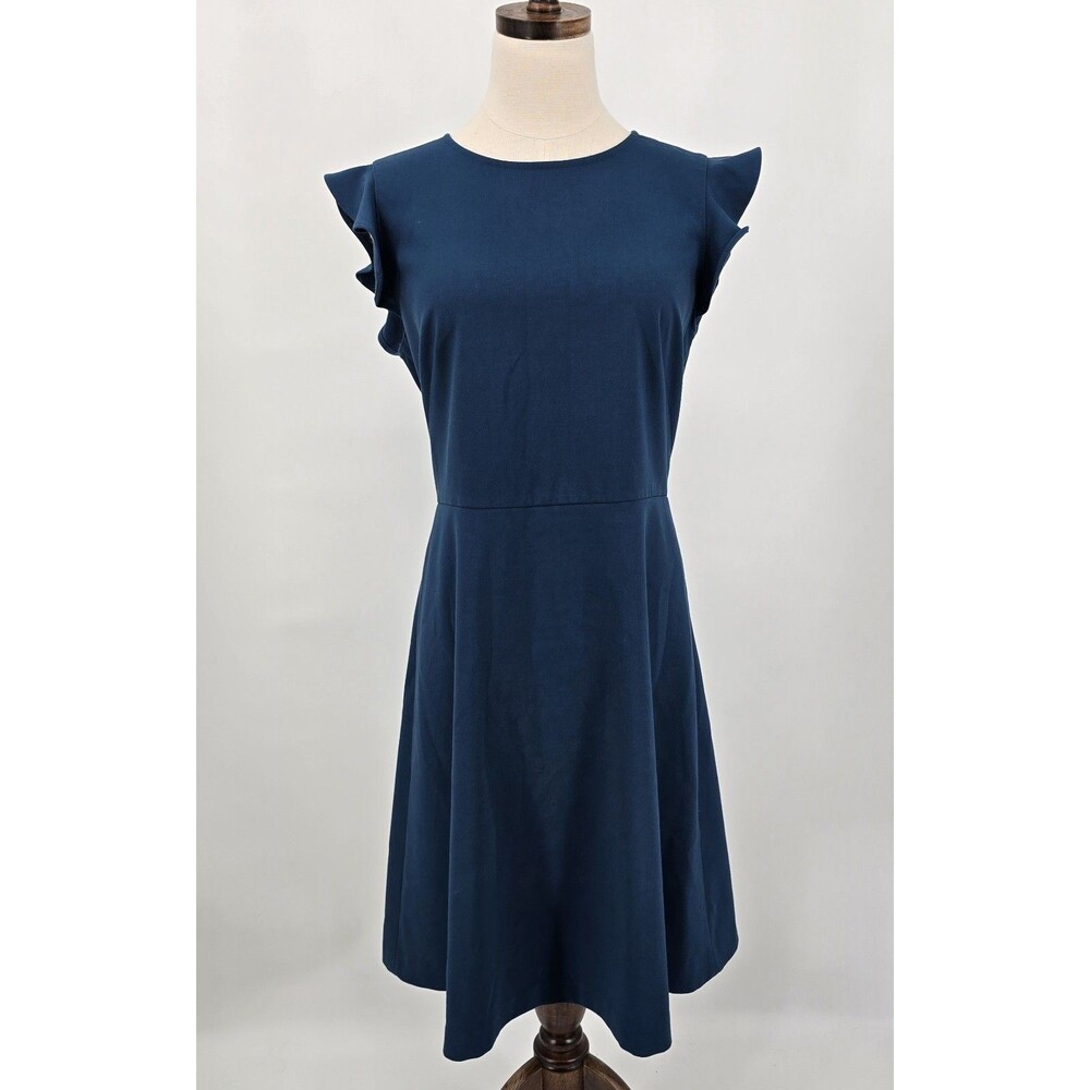 Loft Pencil Dress Women's 10 Teal Flutter Sleeves Pockets - Picture 2 of 7
